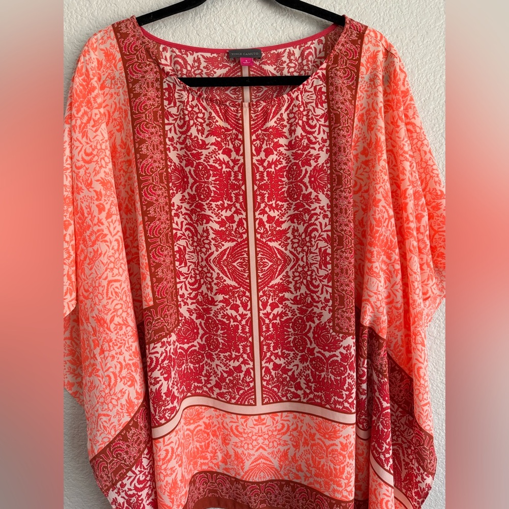 Vince Camuto small bat wing shawl bathing suit cover blouse Red Orange Top - Picture 2 of 6